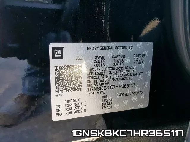 1GNSKBKC7HR365117 фото 2