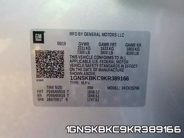 1GNSKBKC9KR389166 фото 2