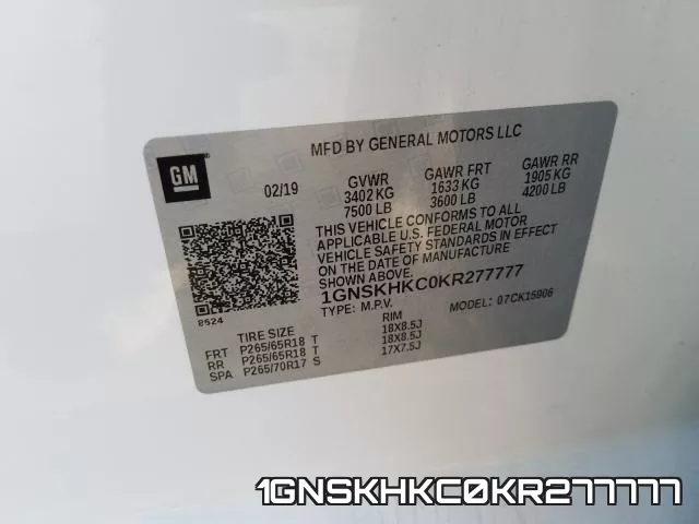 1GNSKHKC0KR277777 фото 2