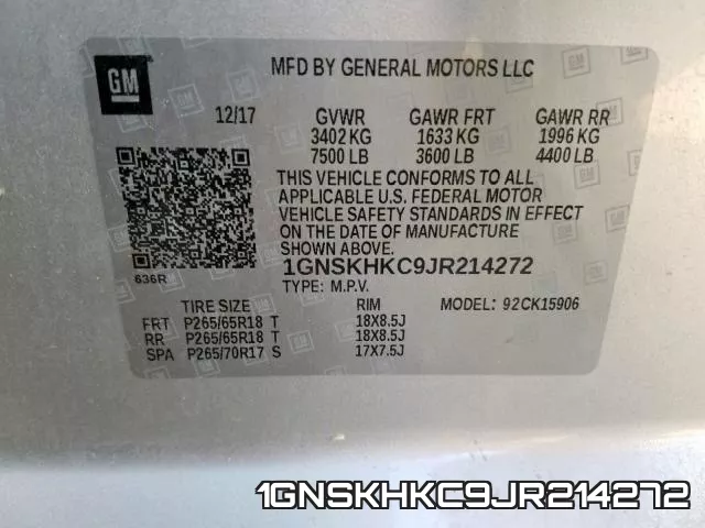 1GNSKHKC9JR214272 фото 2