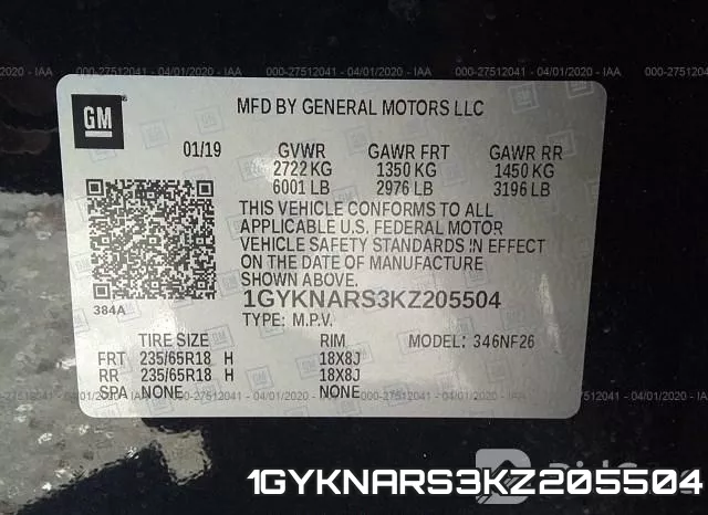 1GYKNARS3KZ205504 фото 10