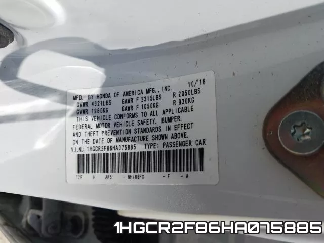 1HGCR2F86HA075885 фото 2