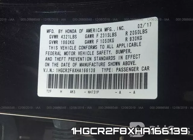 1HGCR2F8XHA166139 фото 10