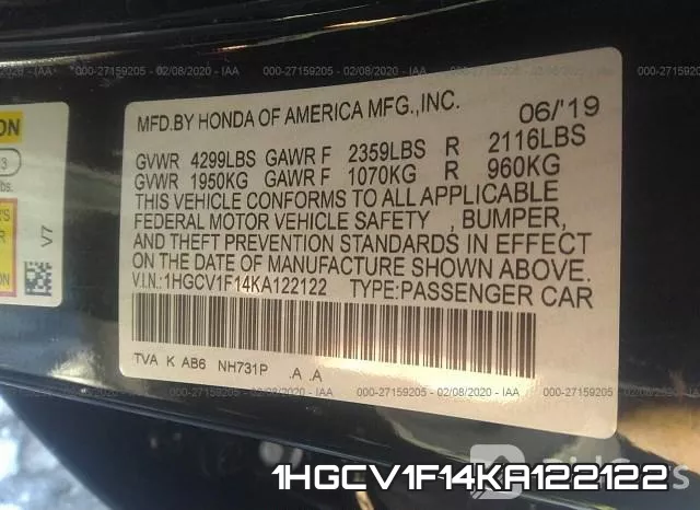 1HGCV1F14KA122122 фото 10