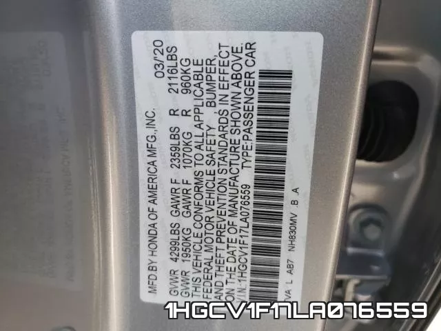 1HGCV1F17LA076559 фото 2