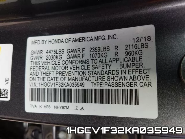 1HGCV1F32KA035949 фото 2