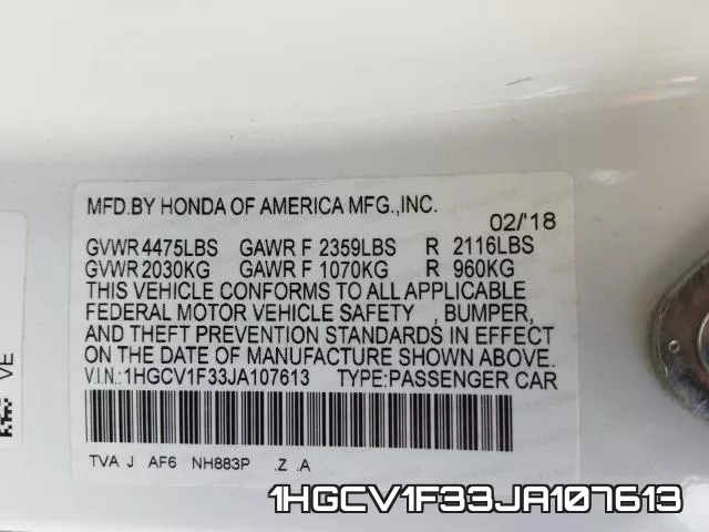 1HGCV1F33JA107613 фото 2