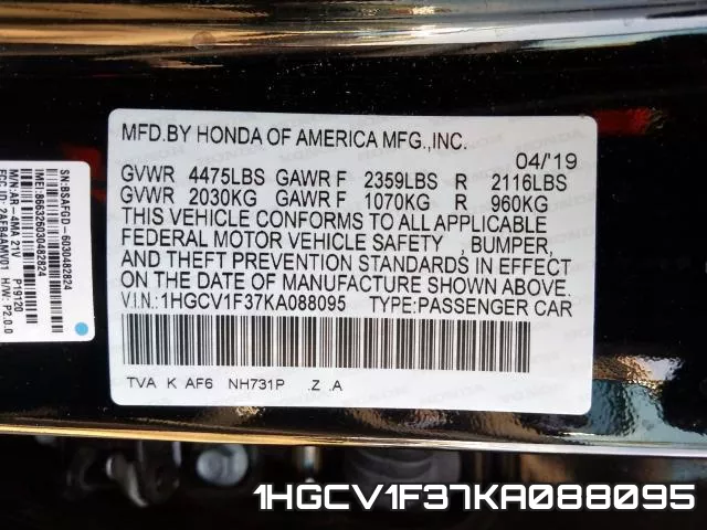 1HGCV1F37KA088095 фото 2