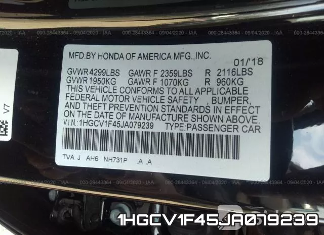 1HGCV1F45JA079239 фото 10
