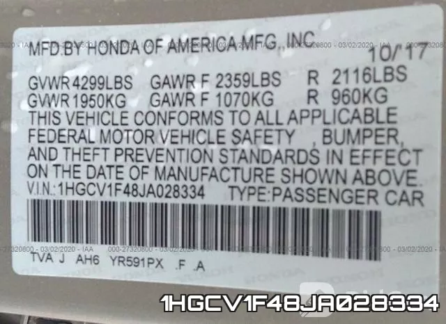 1HGCV1F48JA028334 фото 10