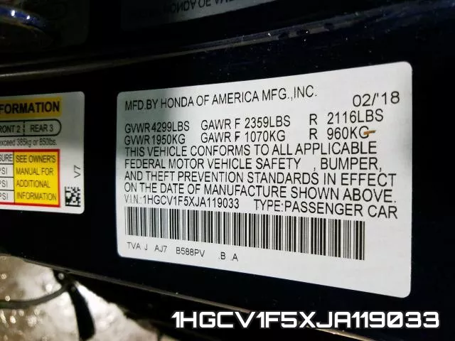1HGCV1F5XJA119033 фото 2