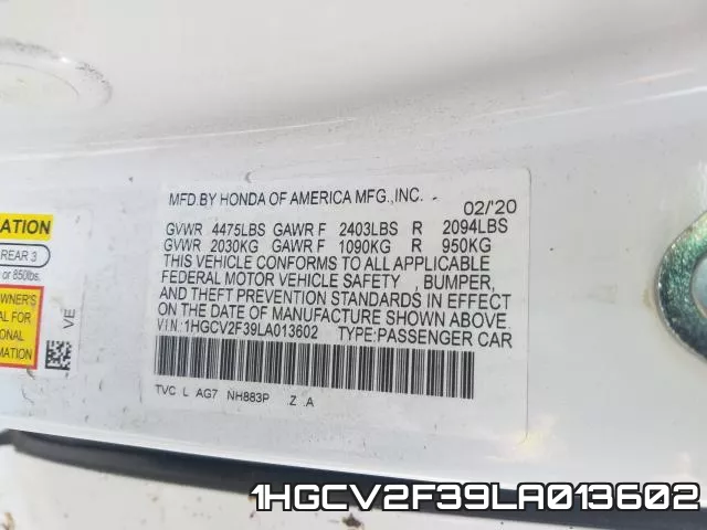 1HGCV2F39LA013602 фото 2