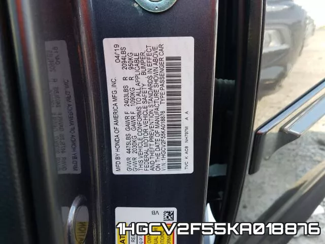 1HGCV2F55KA018876 фото 2