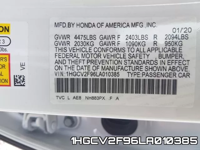 1HGCV2F96LA010385 фото 2