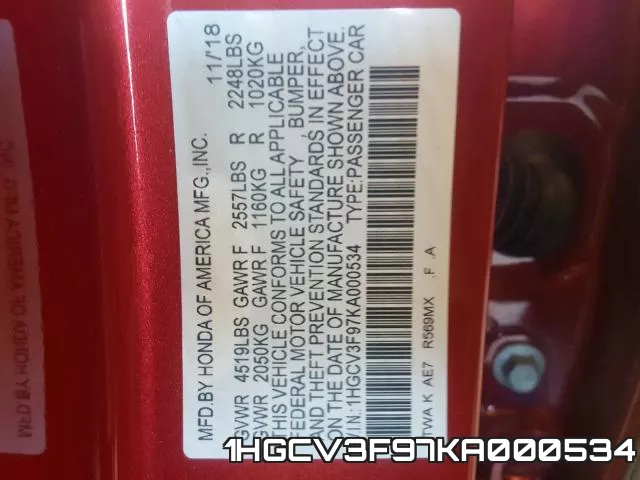 1HGCV3F97KA000534 фото 2