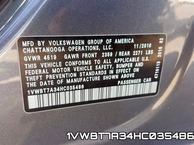 1VWBT7A34HC035486 фото 2