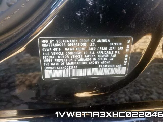 1VWBT7A3XHC022046 фото 2