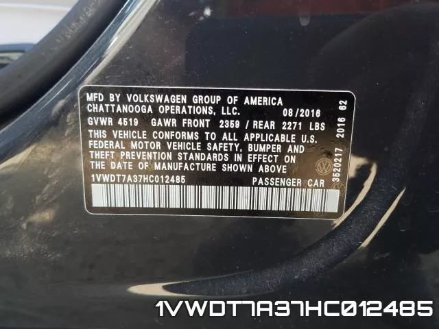 1VWDT7A37HC012485 фото 2