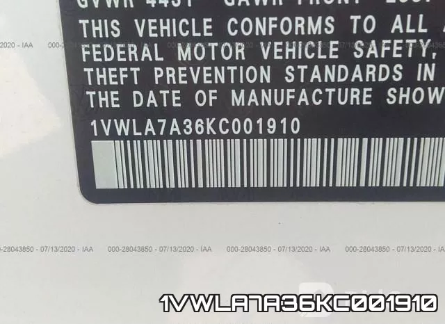 1VWLA7A36KC001910 фото 10