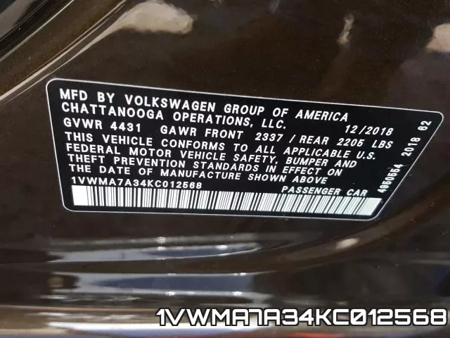 1VWMA7A34KC012568 фото 2