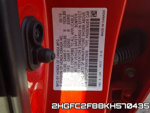 2HGFC2F88KH570435 фото 2