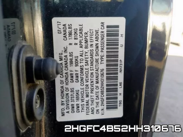 2HGFC4B52HH310676 фото 2