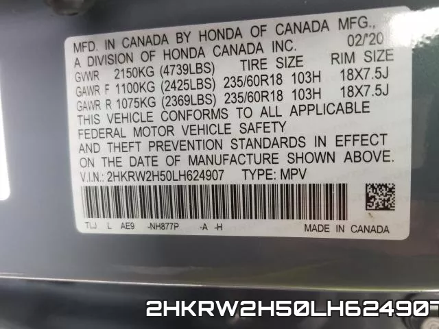 2HKRW2H50LH624907 фото 2