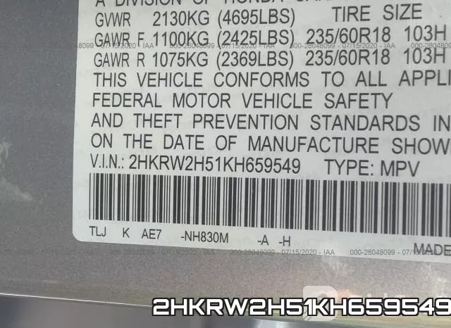 2HKRW2H51KH659549 фото 10