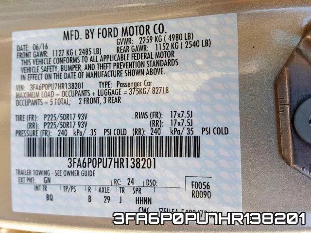 3FA6P0PU7HR138201 фото 2