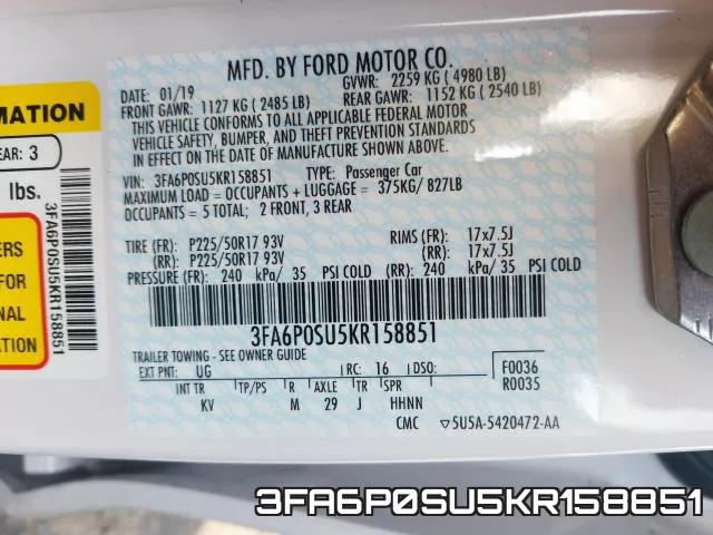 3FA6P0SU5KR158851 фото 2