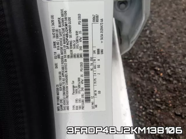 3FADP4BJ2KM138106 фото 2