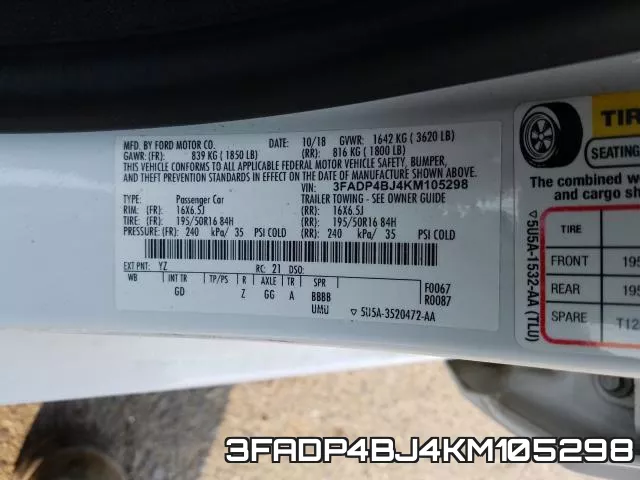 3FADP4BJ4KM105298 фото 2