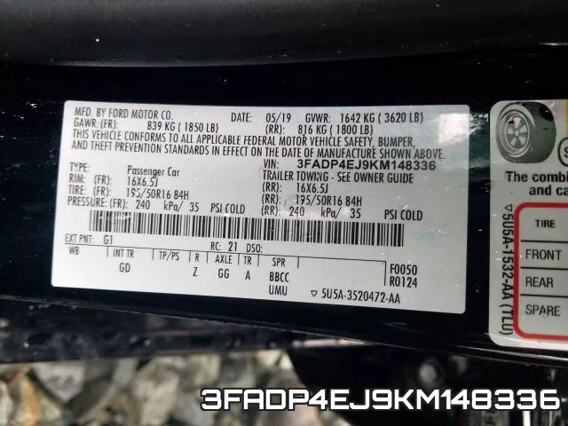 3FADP4EJ9KM148336 фото 2