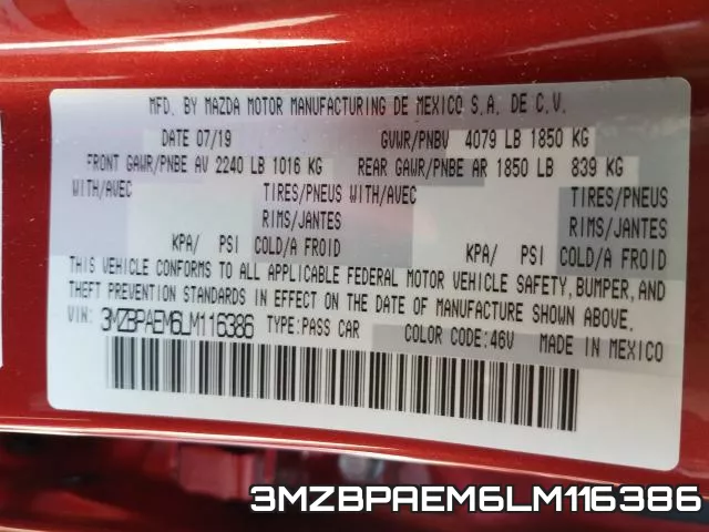 3MZBPAEM6LM116386 фото 2