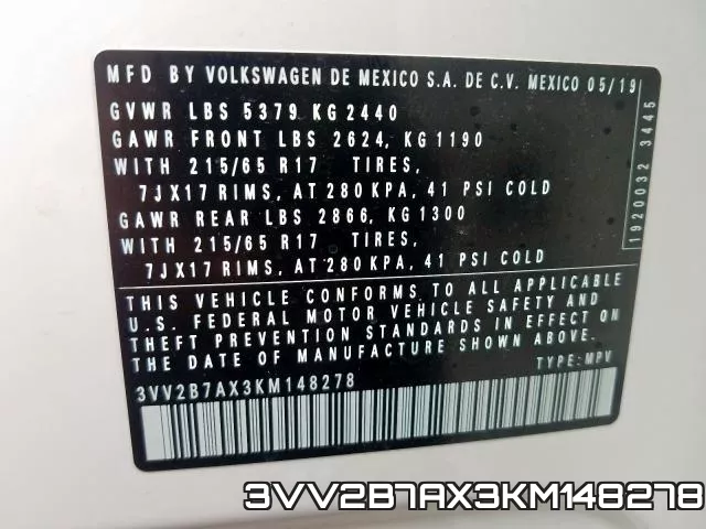 3VV2B7AX3KM148278 фото 2