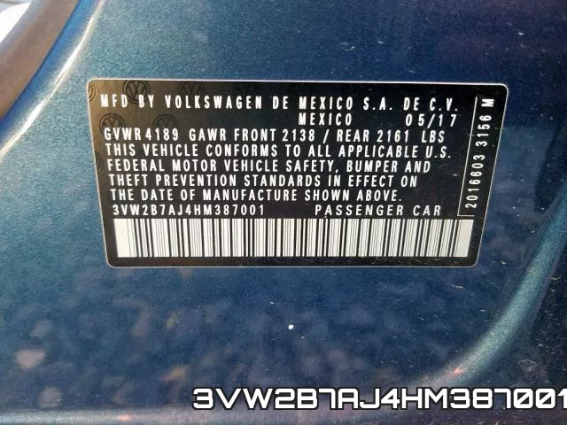3VW2B7AJ4HM387001 фото 2