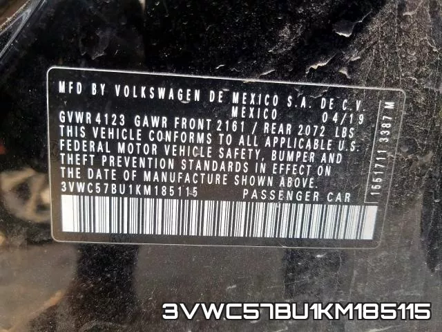 3VWC57BU1KM185115 фото 2