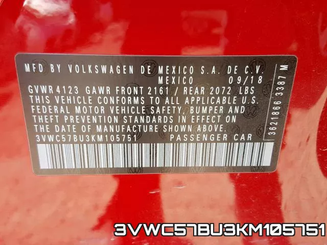 3VWC57BU3KM105751 фото 2