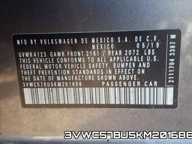 3VWC57BU5KM201686 фото 2