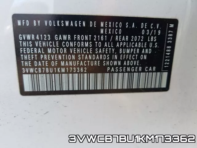 3VWCB7BU1KM173362 фото 2