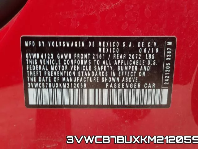 3VWCB7BUXKM212059 фото 2