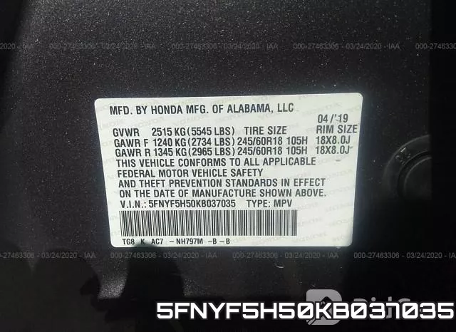 5FNYF5H50KB037035 фото 10