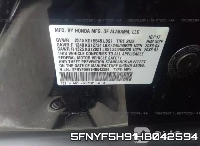 5FNYF5H91HB042594 фото 9