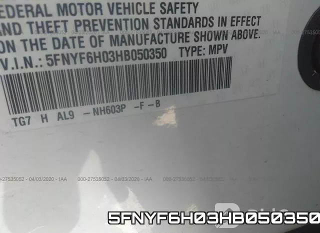 5FNYF6H03HB050350 фото 10