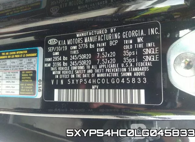 5XYP54HC0LG045833 фото 10