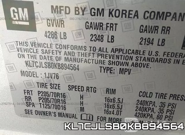 KL7CJLSB0KB894564 фото 10
