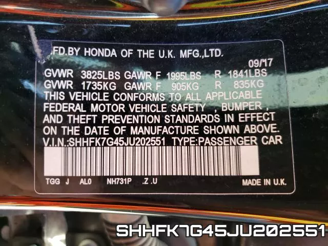 SHHFK7G45JU202551 фото 2