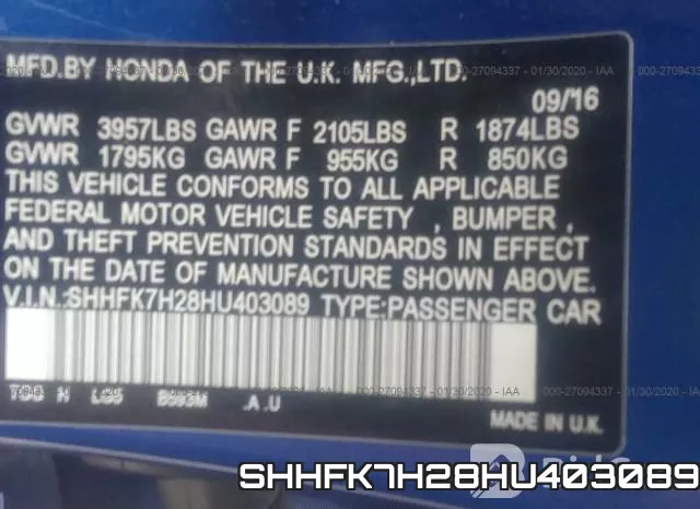 SHHFK7H28HU403089 фото 10