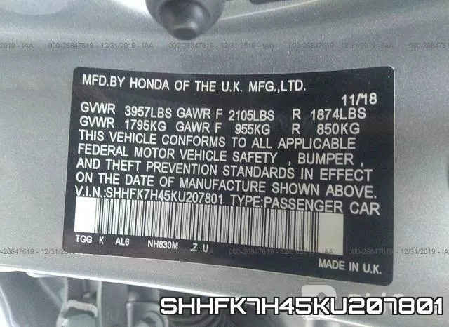 SHHFK7H45KU207801 фото 10