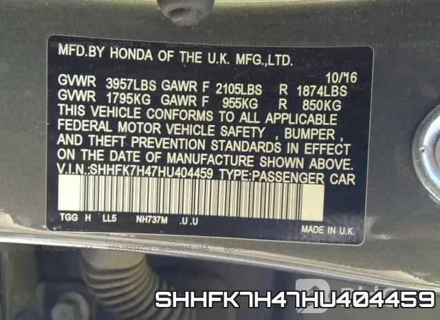 SHHFK7H47HU404459 фото 10